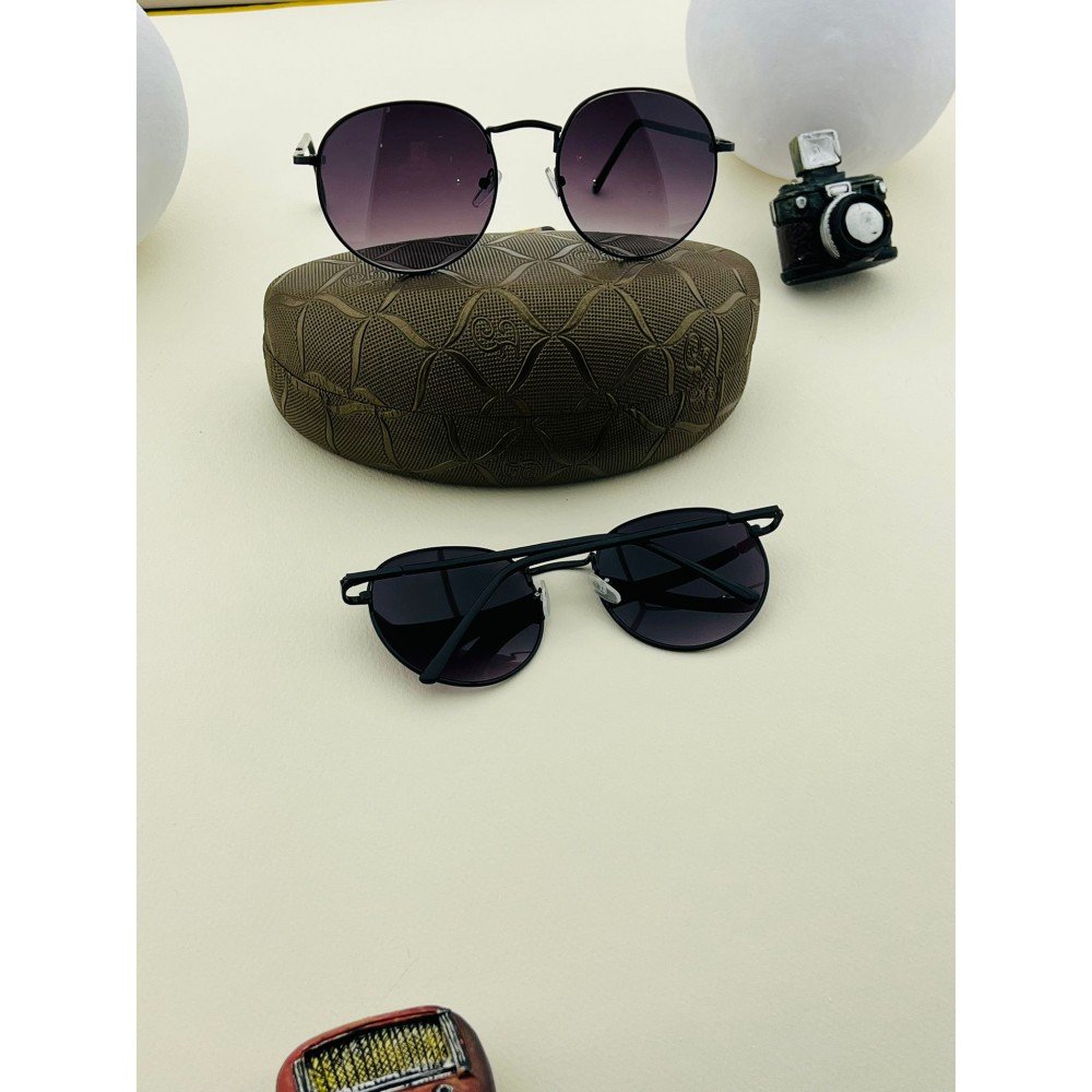 Oval Round Siyah Cam Unisex Güneş Gözlüğü KM20